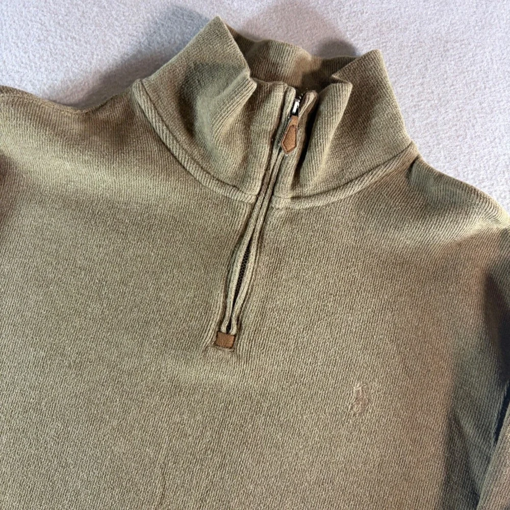 Polo Ralph Lauren Mens Large Olive Green 1/4 Zip Cotton Knit Pullover Sweater